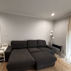 Dark Grey Couch With Storage Ottoman 