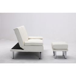CLICK CLACK W/OTTOMAN, WHITE FAUX LEATHER