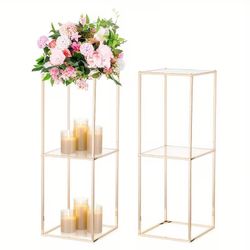 🌿 Set of 2 Gold 31.5” Pedestal Stands – Wedding & Party Decor ✨