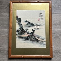 Chinese Traditional Art Painting On Silk Bamboo Frame Heavy 
