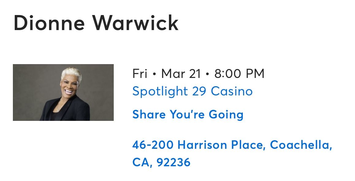 Dionne Warwick Tickets March 21