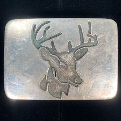 1977 J&D Coats Buck Deer German Silver Overlay Belt Buckle Taos