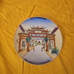 Wall Decor Plate China Town Los Angeles Hand Painted Art Porcelain 6 Inches 