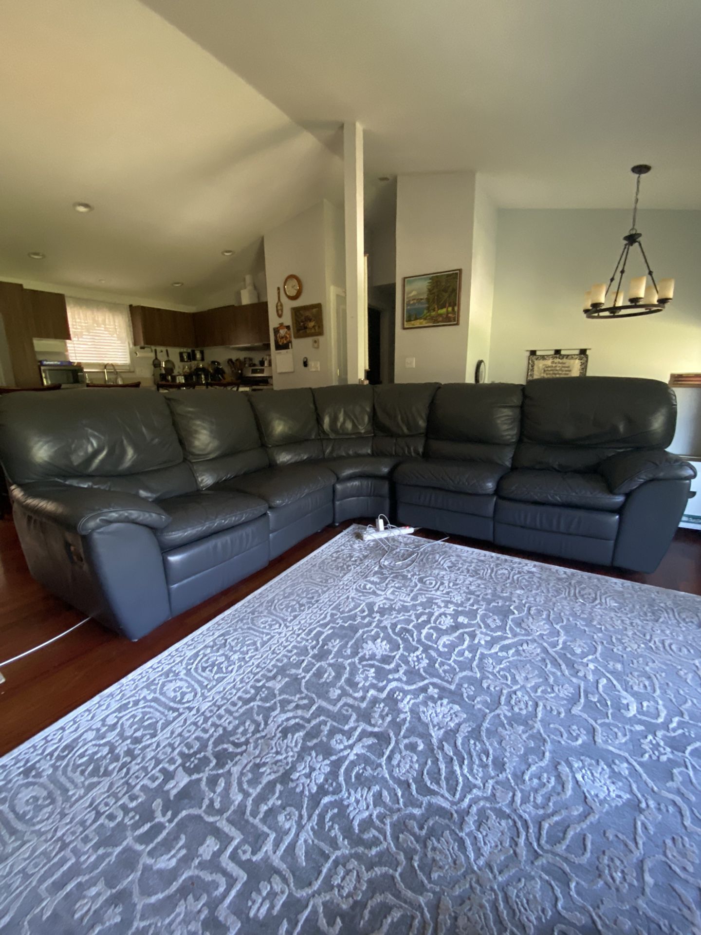 Real Grey Leather Natuzzi Sectional With 2 Recliners