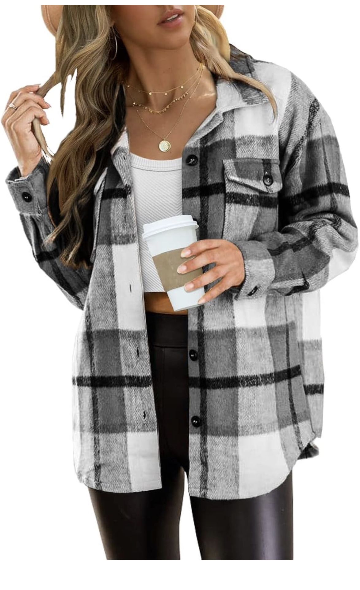 AUTOMET Womens Flannel Shackets Plaid Button Down Shirts Fall Winter Jackets Cute Tops Trendy Cowgirl Outfits Teen Sweaters