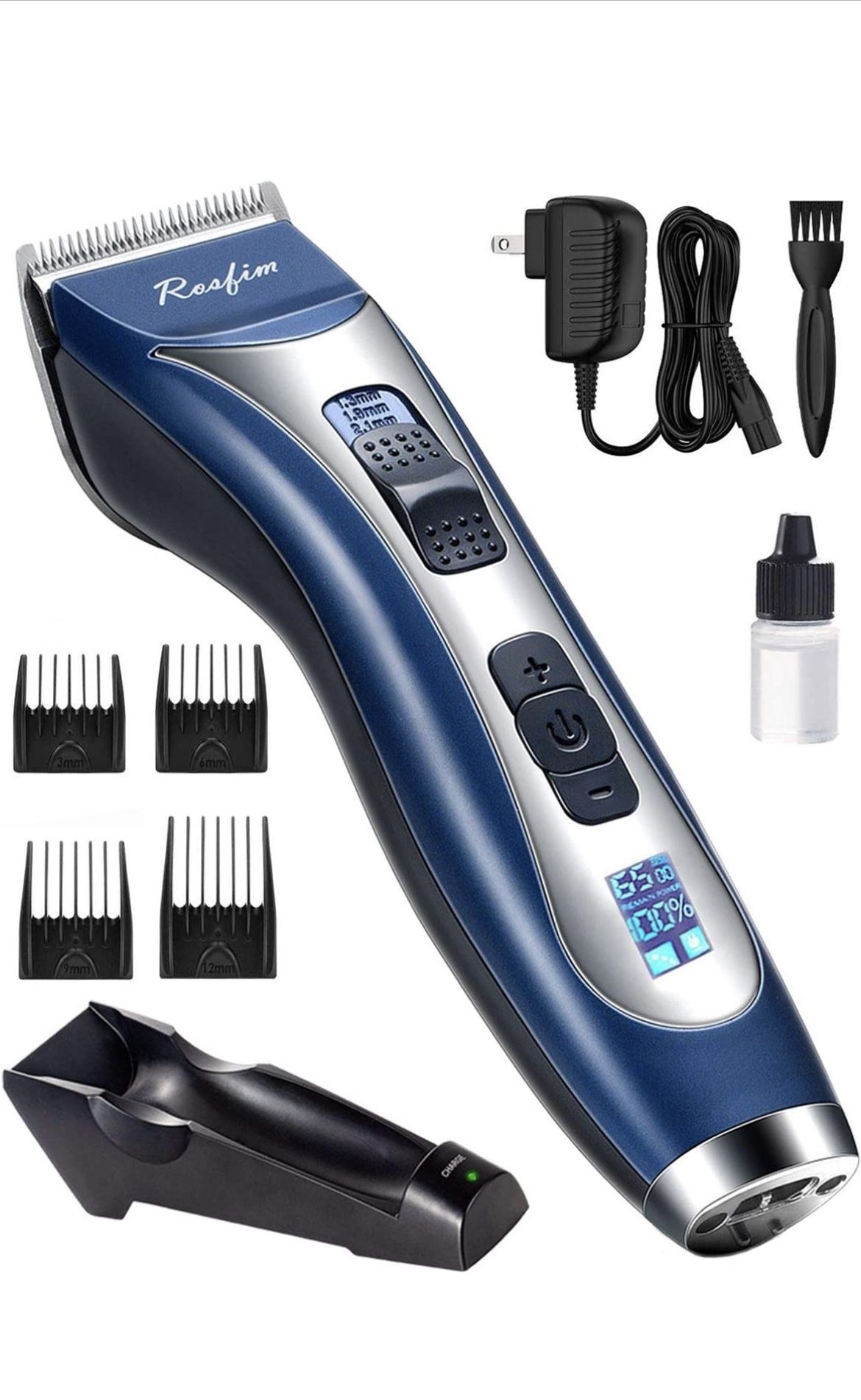 Professional Hair Clippers, Cordless Hair Trimmer Beard Trimmer for Men Rechargeable Hair Cutting & Grooming Kit with LED Display, Charging Base