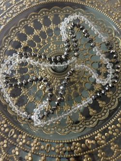 Gorgeous Vintage Faceted Clear And Gray Crystal Glass Long Necklace
