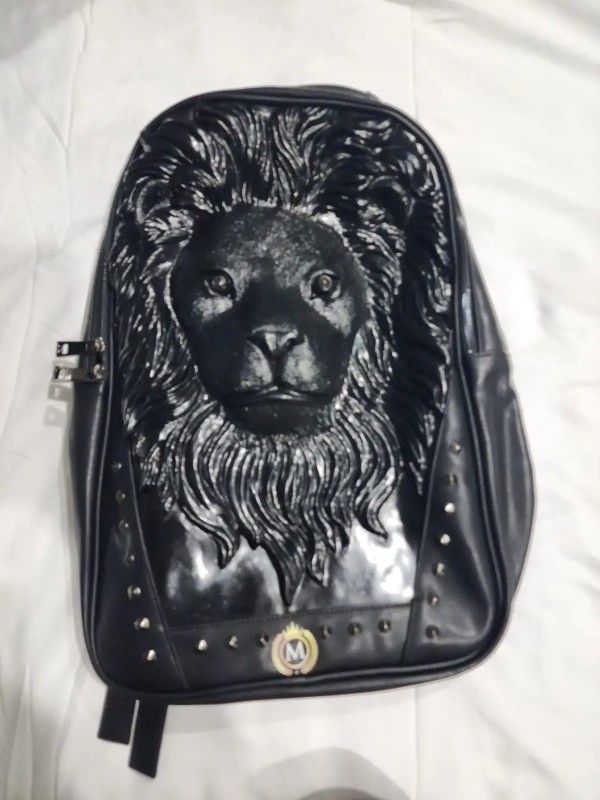 Men Pu Leather Lion Head Backpack Women Fashion Casual Travel Hiking Daypack Laptop Bag Backpacks