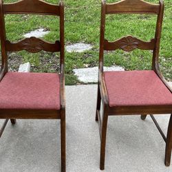 Antique Vintage Chairs Floral Carving Set Two 