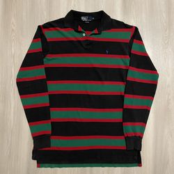 Vintage 90s Polo Ralph Lauren Long sleeve Rugby Striped Rasta  Made In USA  Mens Medium