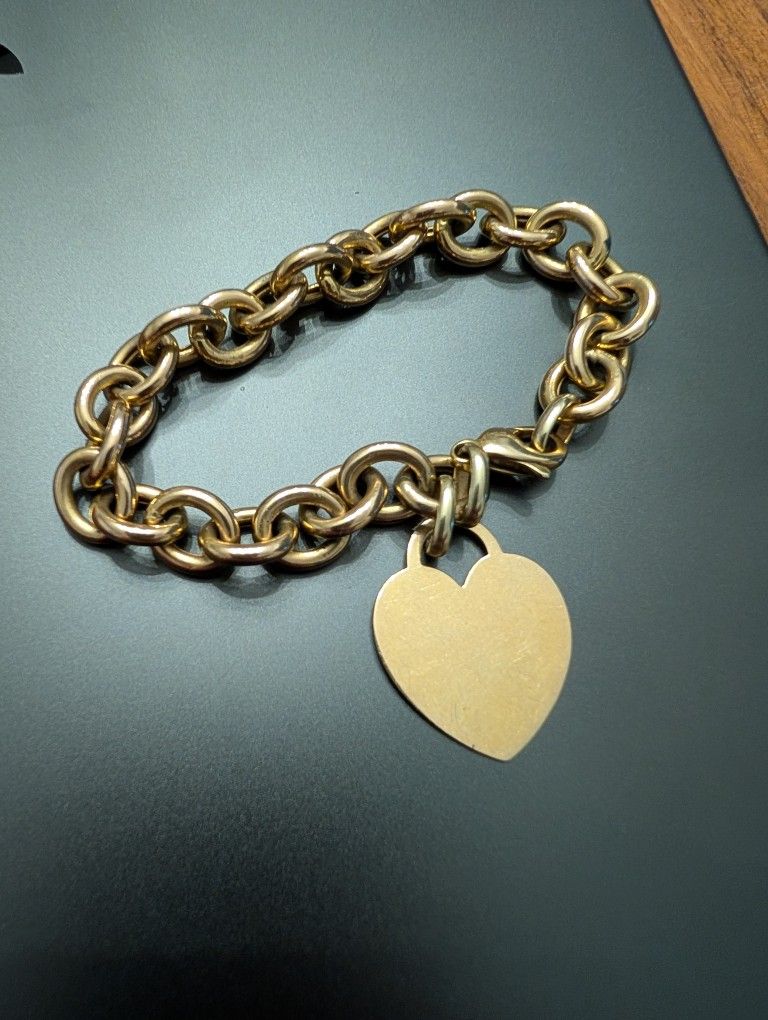 Real 14k Gold Heart Bracelet, 15g
