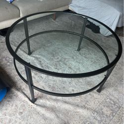 Round Glass Top Coffee Table Black Metal Frame