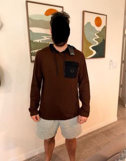 Brown Long Sleeve Hoodie with Chest Pocket