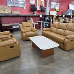 3pc Recliner Sofa Set with Drop Down Table (ginger)