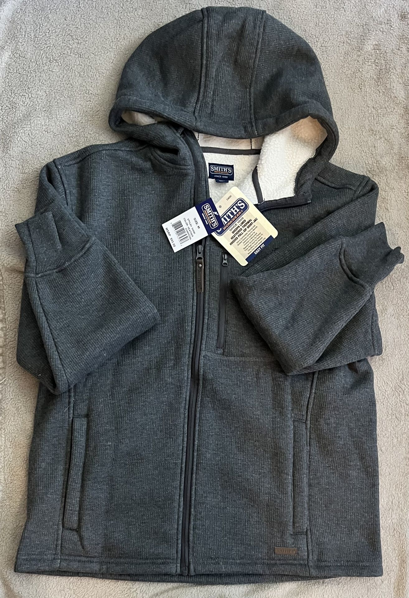 Smith's Workwear Men's Sherpa Lined Hooded Full-zip Jacket - Color: CHARCOAL - Size: M
