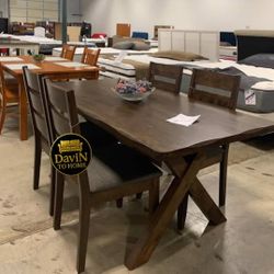 Modern Rustic Dining Set – 7 Pieces (Table + 6 Chairs)