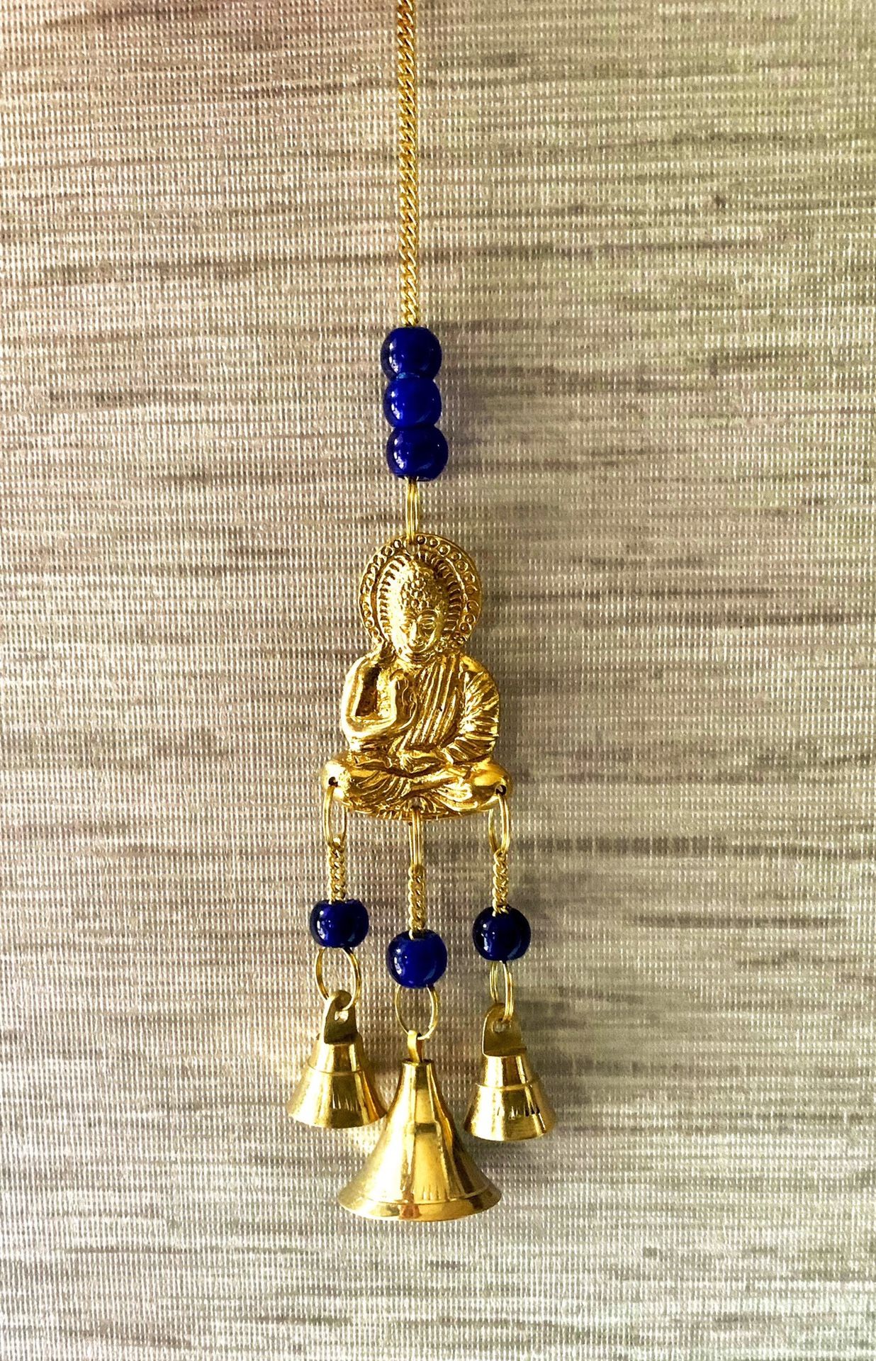 Small Cobalt Blue Brass Buddha Wind Chime