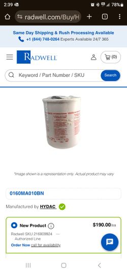 HYDAC filter element, model number 0160MA010BN