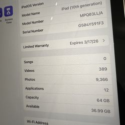 iPad 10 Gen 64gb