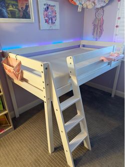 Children’s White Loft Bed with Ladder  – $175 OBO