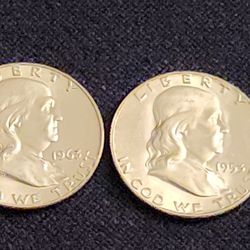1953 and 1963 Brilliant Uncirculated Silver Franklin Half Dollars