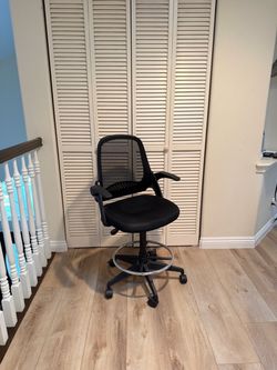 Black Mesh Drafting Chair with Footrest Ring