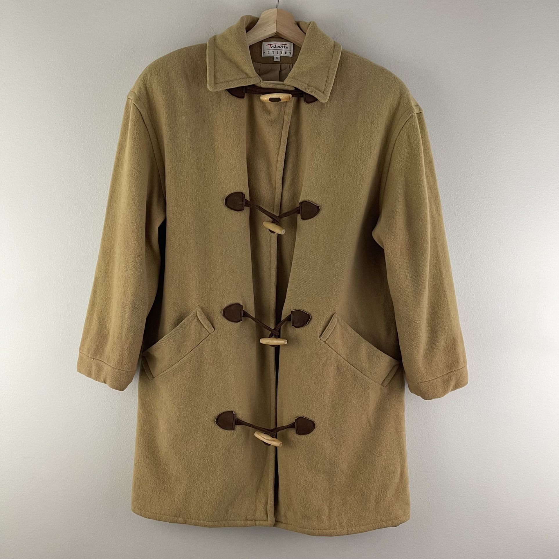 TALBOTS Vintage 90’s Tan Light Brown 100% Camel Hair Wool Toggle Peacoat Jacket