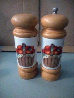 Wood And Ceramic Salt +Pepper Shaker