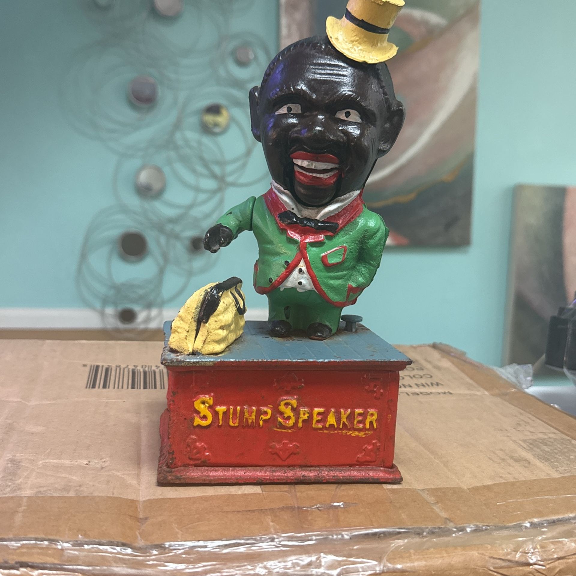 Stump Speaker Mechanical Bank Cast Iron