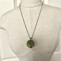 Silver Tone Aromatherapy Tree Pendant Necklace 
