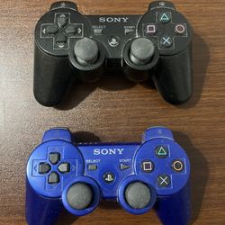 Sony PlayStation 3 PS3 Blue And Black Controllers DualShock 3 SixAxis