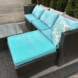 Beautiful Outdoor Wicker Set With Glass Top Table 