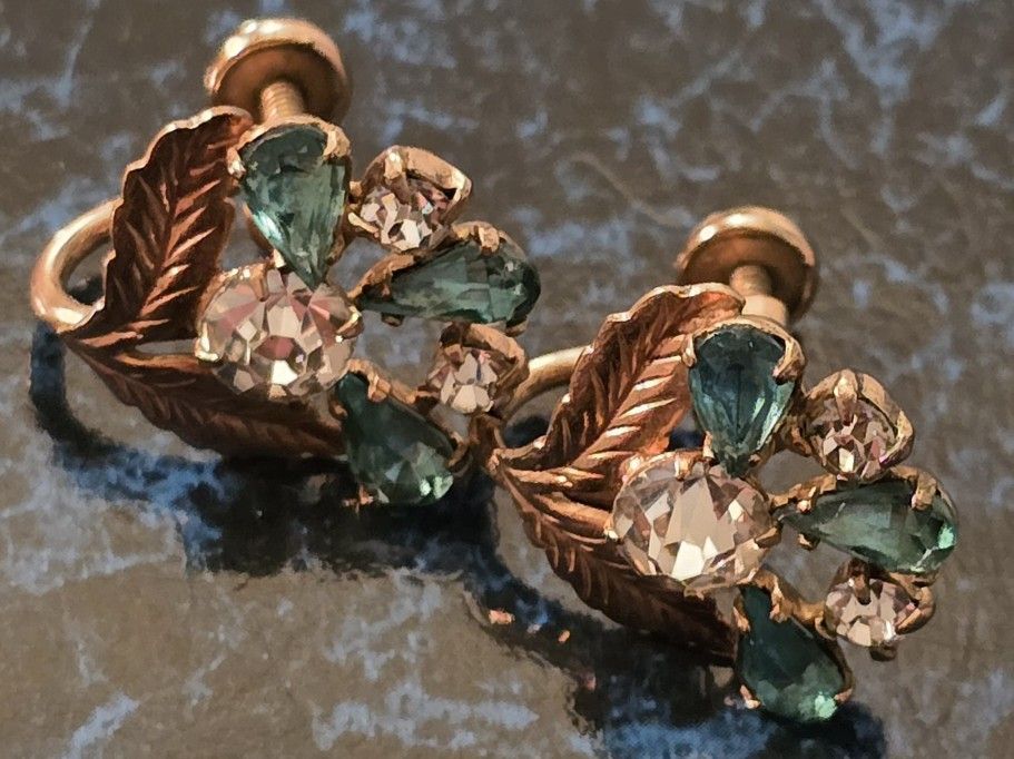 Vtg. Signed B & N V/20 12k G.F. Light Blue RHINESTONE Flower ScrewBack Earrings Very Rare!