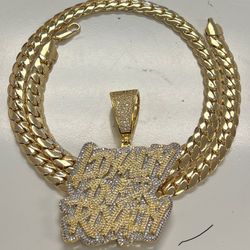 -loyalty over royalty-icy simulated diamonds stones pendant and Cuban necklace 🔥🔥🔥