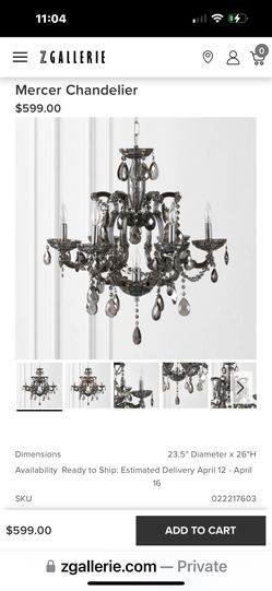 Z GALLERY MERCER GREY CRYSTAL CHANDELIER