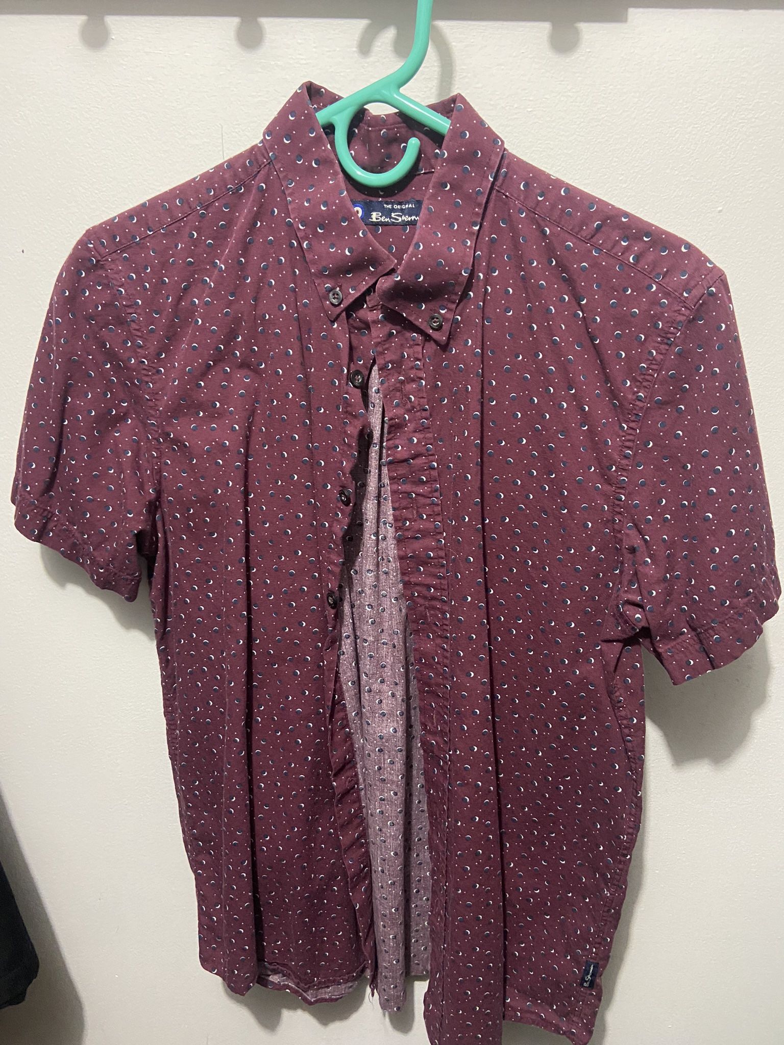 Ben Sherman Burgundy Short Sleeve Button-Up Casual Dress Shirt M