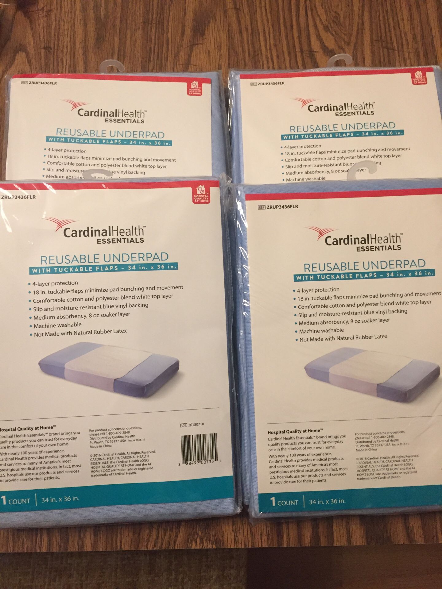 Lot of 4 Cardinal Health reusable bed underpads with tuckable flaps