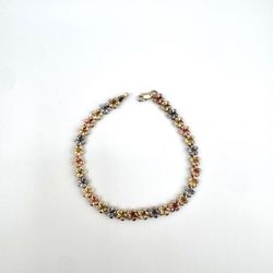 14K Tri Color Gold Diamond Cut Flower Bracelet 