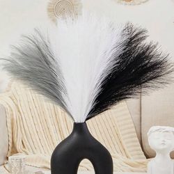 9pcs Artificial Pampas Grass Black, White, Grey Colored Artificial Reed 55cm/21.65in Fluffy Faux Flower Bohemian Decoration 
