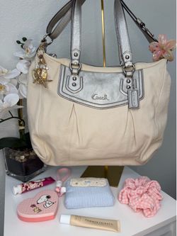 Coach Cream Leather Shoulder Bag with Silver Trim