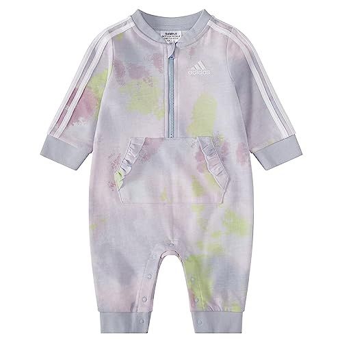 adidas baby-girls Long Sleeve Zip Front Printed French Terry Coveralls Baby and Toddler Sleepers 18 Month, 3 Month Or 24 Month