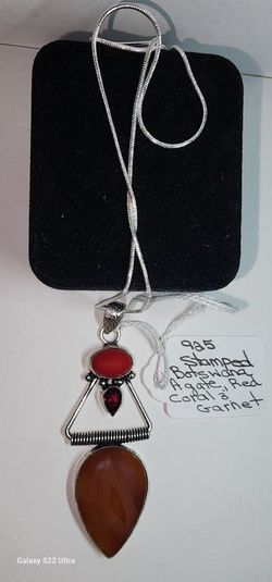 925 Silver Agate Red Coral And Garnet Pendant
