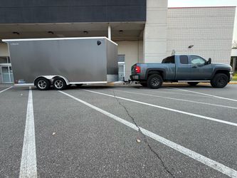 Truck and trailer setup. Legend Enclosed Cargo Trailer Tandem Axle