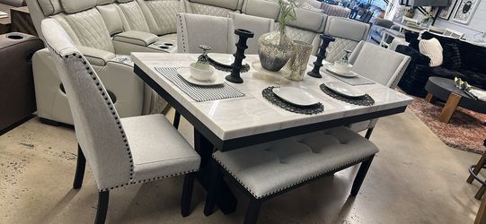 6pc dining set (REAL MARBLE TOP)