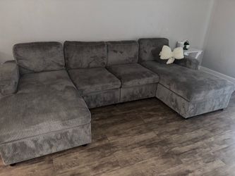 Gray Corduroy U-Shaped Sectional Sofa