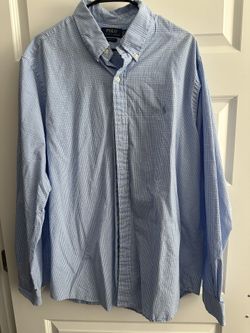 Men’s Polo Ralph Lauren Light Blue And White Plaid Long Sleeve Shirt XXL
