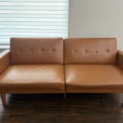 Futon Sofa Used  Tan Faux Leather