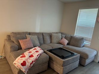 Gray Fabric Sectional Sofa with Ottoman