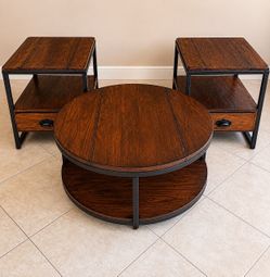 Hammary "Baja" 3-Piece Industrial Table Set (With Rolling Wheels)