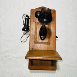 Vintage Antique Wall Phone 1900s Oak Wood 